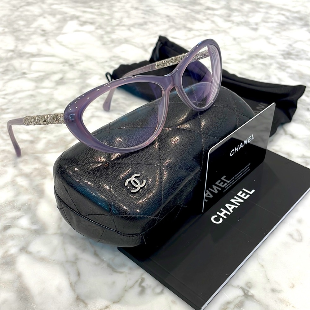 Authentic CHANEL Purple Silver Eyeglasses Ch 3270 C.1271 58mm Titanium Rx Frames